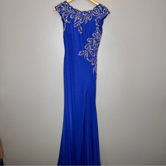 Macduggal Cassandra Stone Royal Blue cutout back formal maxi dress - Picture 2 of 16